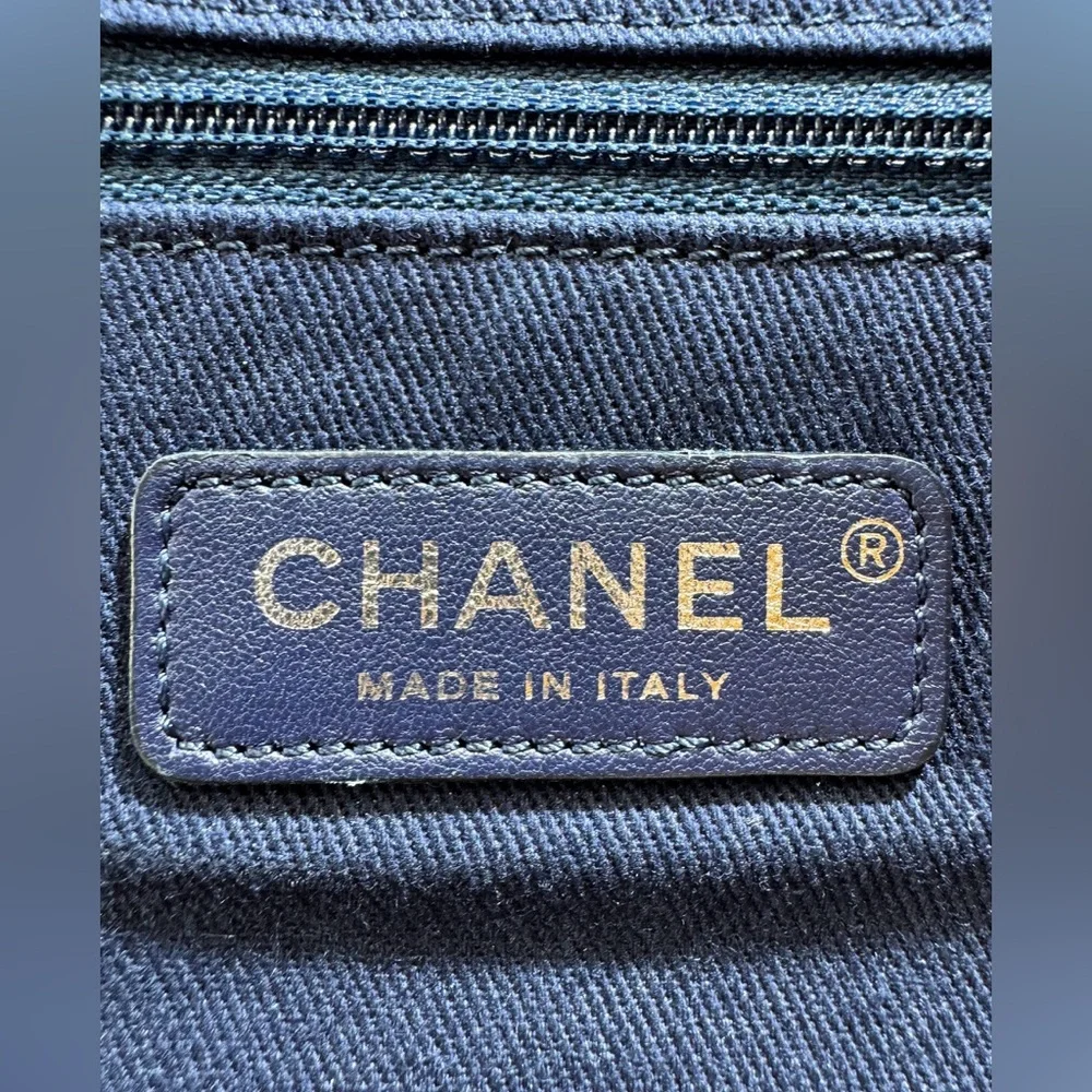 CHANEL Denim Deauville Logo Shopping Chain Tote Large Bag & Card - Picture 10 of 13